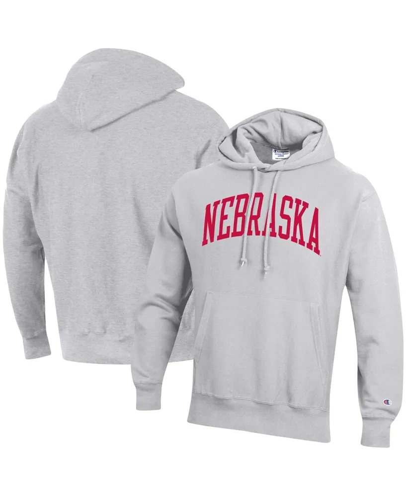 Men's Champion Heathered Gray Nebraska Huskers Team Arch Reverse Weave Pullover Hoodie