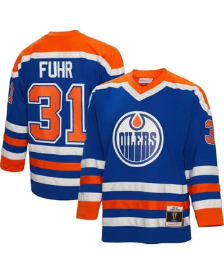 Men's Mitchell & Ness Grant Fuhr Royal Edmonton Oilers 1986 Blue Line Player Jersey