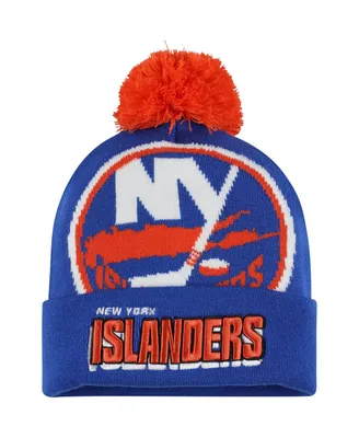 Men's Mitchell & Ness Royal New York Islanders Punch Out Cuffed Knit Hat with Pom