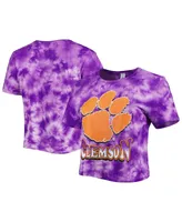 Women's ZooZatz Purple Clemson Tigers Cloud-Dye Cropped T-shirt