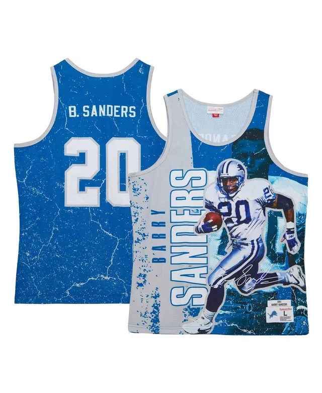 Men's Mitchell & Ness Barry Sanders Blue/Silver Detroit Lions Big Tall Split Legacy Retired Player Replica Jersey