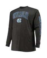 Men's Champion Heathered Charcoal North Carolina Tar Heels Big and Tall 2-Hit Long Sleeve T-shirt