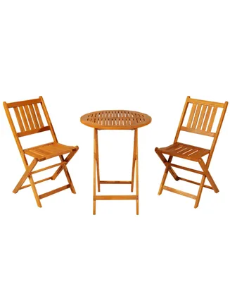 Outsunny 3 Piece Folding Acacia Wood Patio Bistro Set Table and Chairs