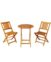 Outsunny 3 Piece Folding Acacia Wood Patio Bistro Set Table and Chairs