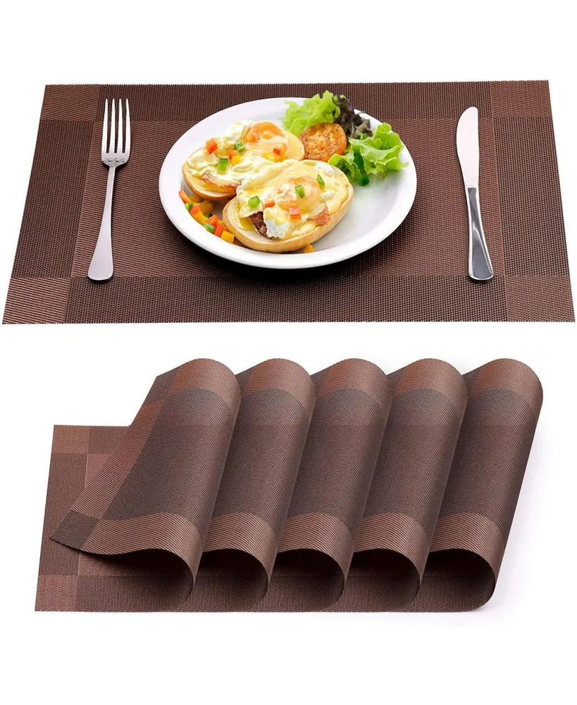 Zulay Kitchen Vinyl Woven Placemats for Dining Table Set of 6