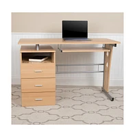 Desk With Three Drawer Single Pedestal And Pull-Out Keyboard Tray