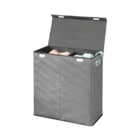 mDesign Divided Laundry Hamper Basket with Lid and Handles