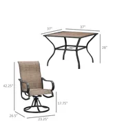 Outsunny 5 Piece Garden Patio Dining Furniture, Outdoor Conversation Set, 37" Dinner Table with Umbrella Hole, 4 Rocking Swivel Chairs for Garden, Law