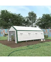 Outsunny 20' x 10' x 8' Heavy-duty Greenhouse with Mesh Door and 8 Windows, Walk-in Hot House, Pe Cover, Steel Frame, White