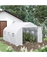 Outsunny 12' x 10' x 7' Walk-in Outdoor Tunnel Greenhouse, Pe Cover, Steel Frame, Roll