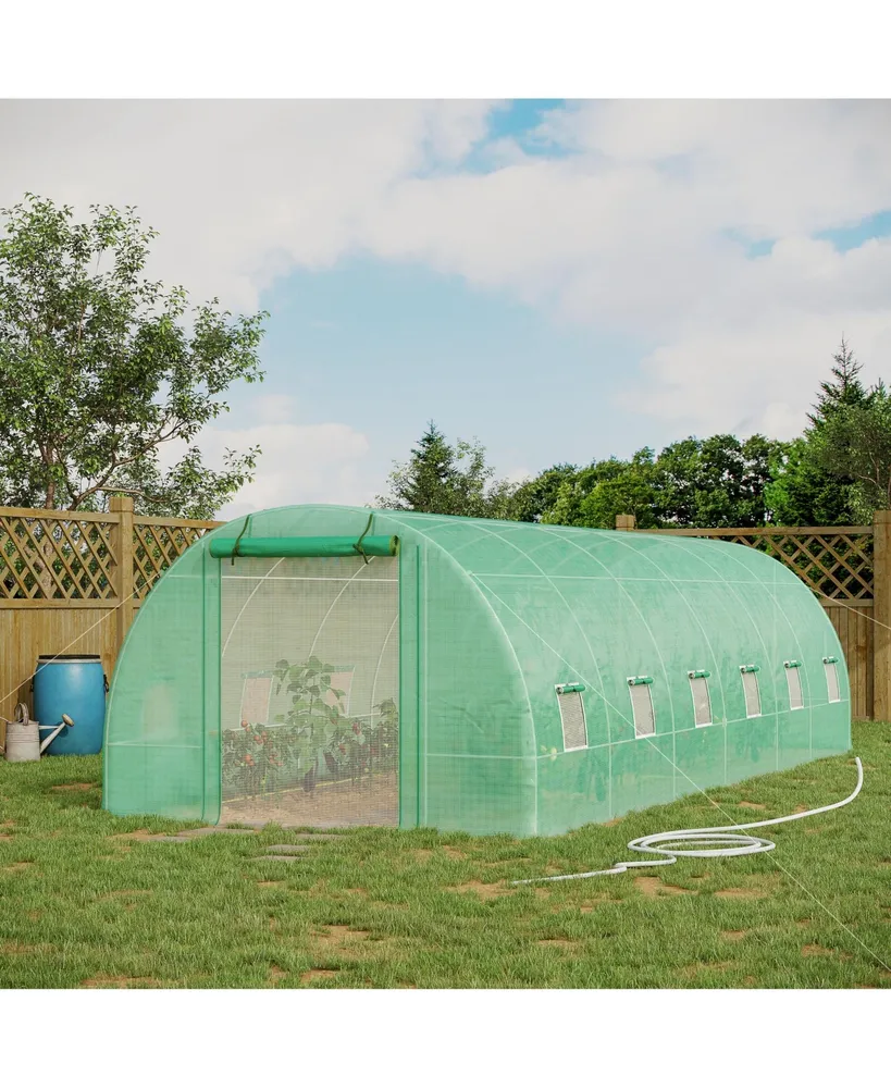 Outsunny 26' x 10' x 7' Walk-In Tunnel Greenhouse, Outdoor Gardening Canopy Hoop Hot House with 12 Roll