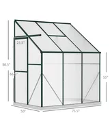 Outsunny 6' x 4' x 7' Hobby Greenhouse, Walk-in Lean-To Polycarbonate Hot House Kit with Aluminum Frame, Sliding Door, Roof Vent, Green