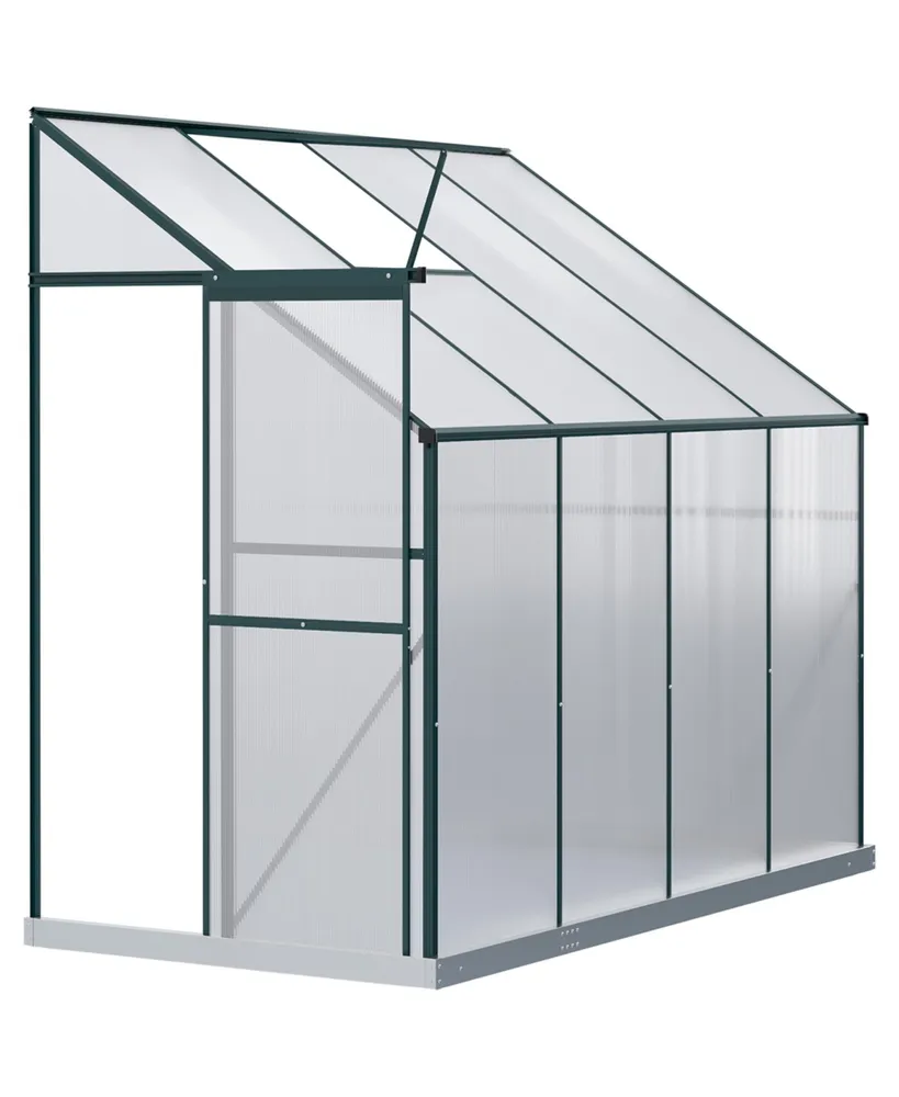 Outsunny 8' x 4' x 7' Hobby Greenhouse, Walk-in Lean-To Polycarbonate Hot House Kit with Aluminum Frame, Sliding Door, Roof Vent, Green