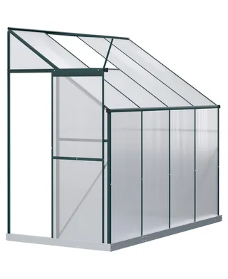 Outsunny 8' x 4' x 7' Hobby Greenhouse, Walk-in Lean-To Polycarbonate Hot House Kit with Aluminum Frame, Sliding Door, Roof Vent, Green