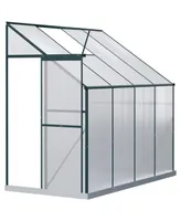 Outsunny 8' x 4' x 7' Hobby Greenhouse, Walk-in Lean-To Polycarbonate Hot House Kit with Aluminum Frame, Sliding Door, Roof Vent, Green