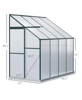 Outsunny 8' x 4' x 7' Hobby Greenhouse, Walk-in Lean-To Polycarbonate Hot House Kit with Aluminum Frame, Sliding Door, Roof Vent, Green