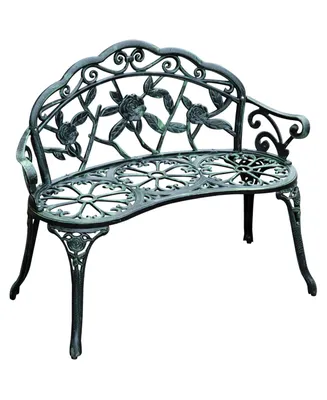 Outsunny 40" Antique Style Patio Porch Garden Bench Cast Aluminum Outdoor Chair Rose