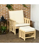 Outsunny 2-Piece Outdoor Patio Furniture Set, Wooden Lounge Chair Set, Armchair with Ottoman & Thick Cushions for Backyard, Porch, and Poolside