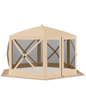 Outsunny Hexagon Screen House Pop Up Tent Gazebo with Mesh Netting Walls, Carry Bag & Shaded Interior, 12' x 12', Beige