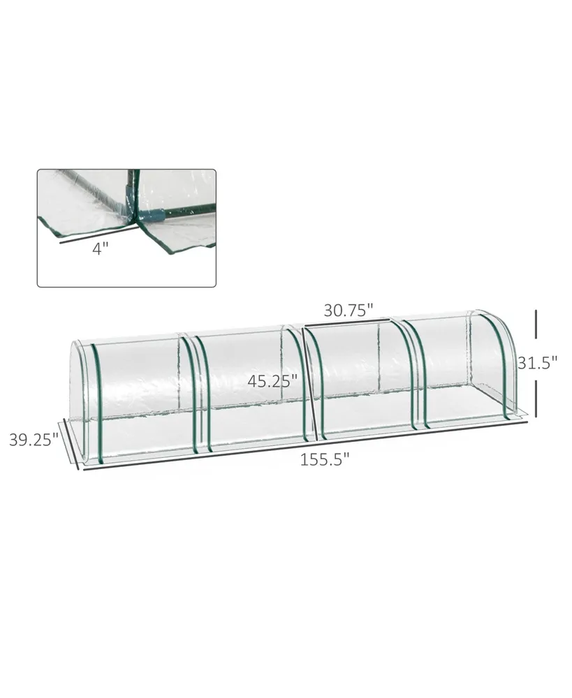 Outsunny 13' L x 3' W x 2.5' H Portable Tunneled Greenhouse with 4 Zippered Doors, Water/Uv Fighting Pvc Cover