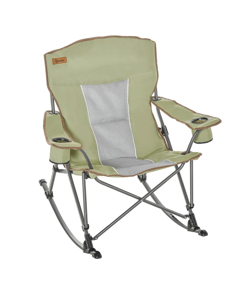 Outsunny Outdoor Rocking Chair Folding Camping Chair Portable Rocker with Armrests, Side Cup Holders, & Carry Bag