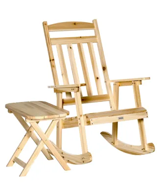 Outsunny Wooden Rocking Chair w/ Foldable Table Set for Patio & Garden, Natural