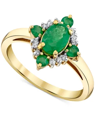 Emerald (1-1/8 ct. t.w.) & Diamond (1/10 ct. t.w.) Cluster Ring in 10k Gold