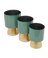 Green Metal Planter with Gold-Tone Base Set of 3