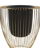 Black Metal Indoor Outdoor Planter with Removable Gold-Tone Wire Stand Set of 2