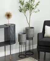 Dark Gray Metal Planter with Removable Stand Set of 2