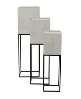 Light Gray Metal Planter with Removable Stand Set of 3
