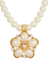 2028 Imitation Pearl Crystal Flower Necklace