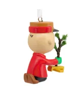 Hallmark Christmas Ornament Peanuts Charlie Brown Kneeling with Tree - Multi