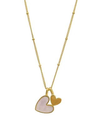 Adornia 18-20" Adjustable 14K Gold Plated Imitation Mother of Pearl Heart Charms Necklace
