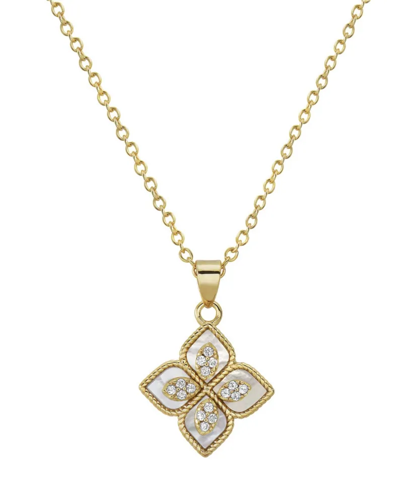 Adornia 16-18" Adjustable 14K Gold Plated Renaissance Flower Crystal White Imitation Mother of Pearl Necklace