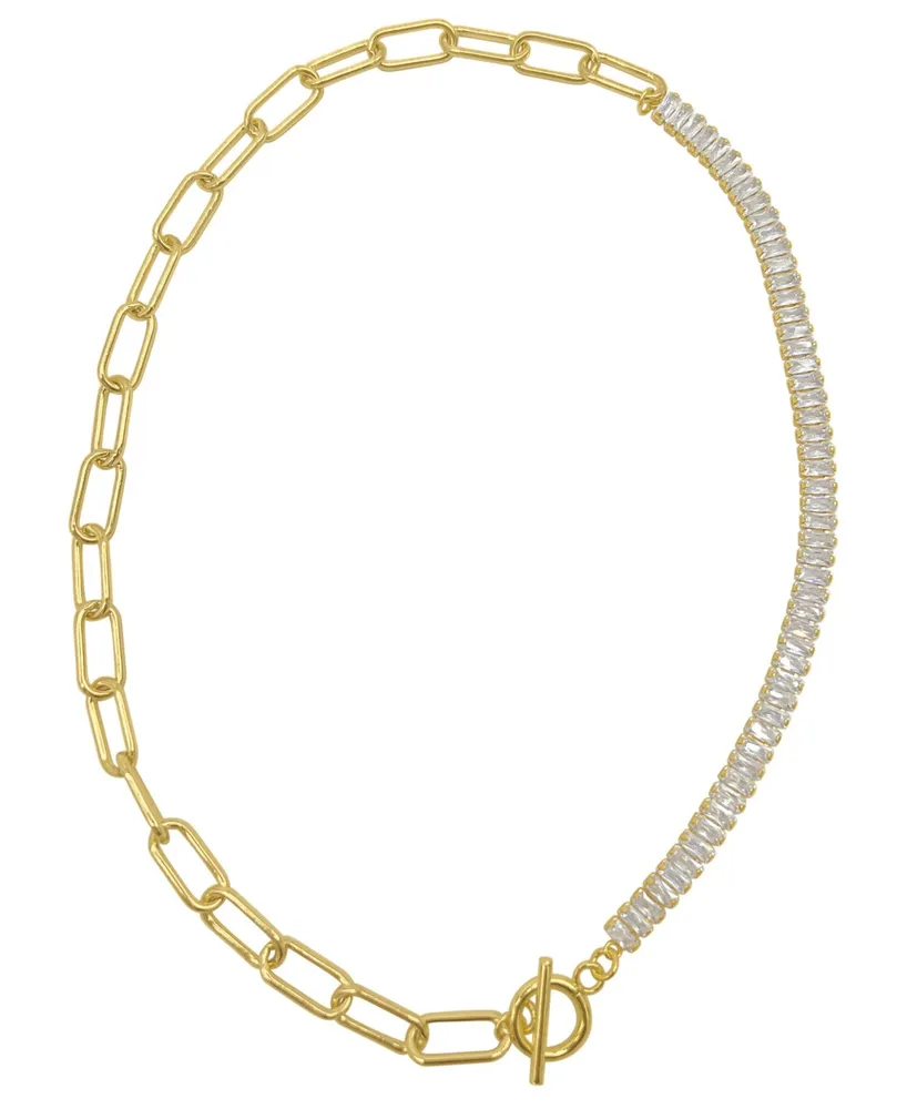 Adornia 19" Paper Clip Toggle 14K Gold Plated Baguette Necklace