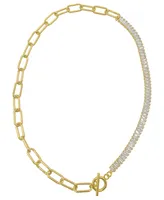 Adornia 19" Paper Clip Toggle 14K Gold Plated Baguette Necklace