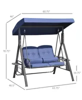 Outsunny 2-Person Patio Swing Bench with Adjustable Shade Canopy, Soft Cushions, Throw Pillows & Tray, Dark Blue