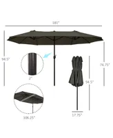 Outsunny 15ft Patio Umbrella Double-Sided Outdoor Market Extra Large Umbrella with Crank Handle for Deck, Lawn, Backyard and Pool