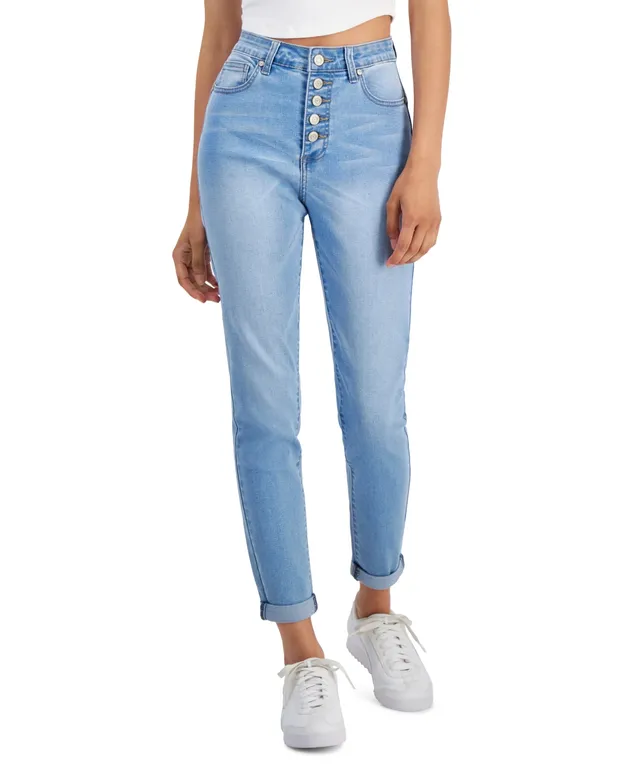 Gogo Jeans Juniors' Exposed Button Distressed Flared Jean 