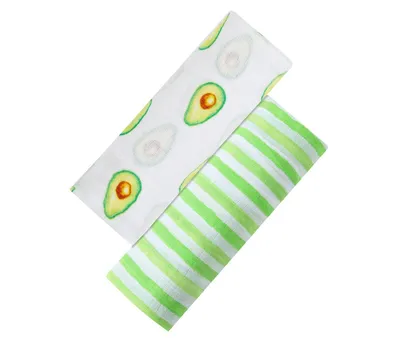 Gots Certified Organic Muslin Swaddle - Two-Pack Gift Set, Avo-Cuddle (Avocado + Lime Stripe) - Avo