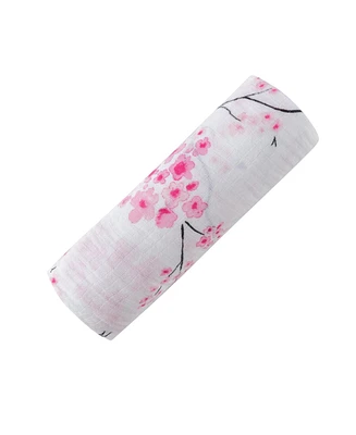 Gots Certified Organic Cotton Muslin Swaddle, Cherry Blossom