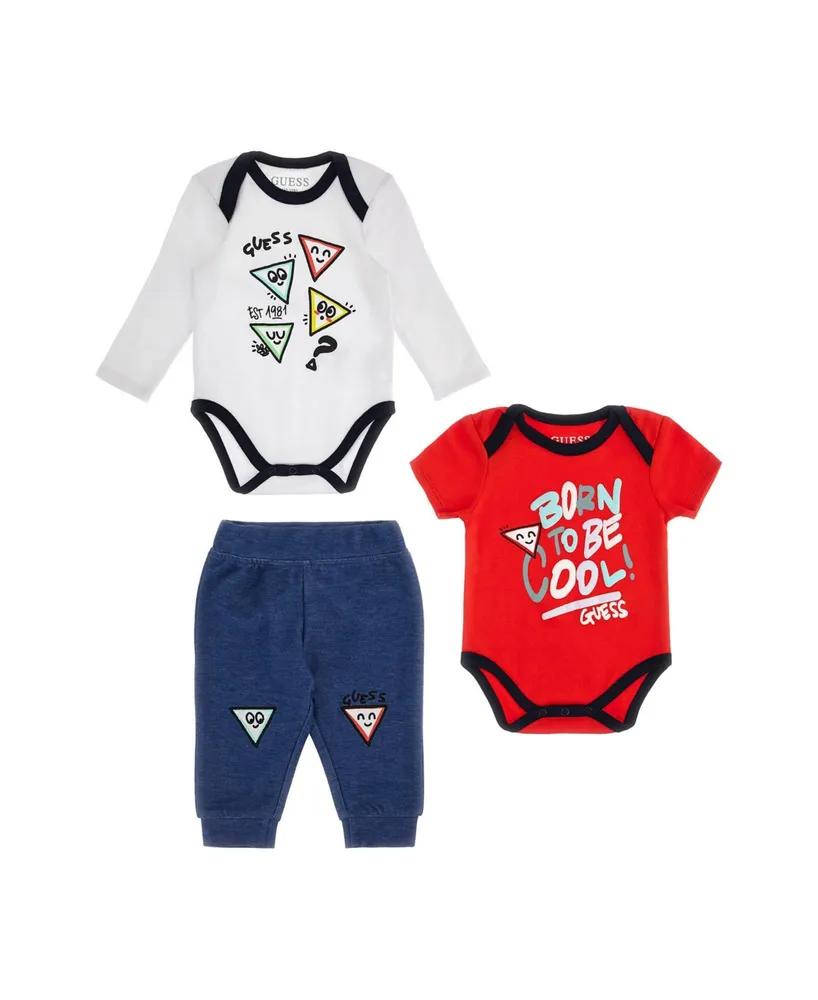 Guess Baby Boys Embroidered Logo Bodysuits with Pants, 3 Piece Set