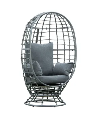 Outsunny Wicker Egg Chair, 360 Rotating Indoor Outdoor Boho Basket Seat with Cushion and Pillows for Backyard, Porch, Patio, Garden, Handwoven All-Wea