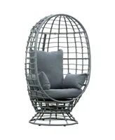 Outsunny Wicker Egg Chair, 360 Rotating Indoor Outdoor Boho Basket Seat with Cushion and Pillows for Backyard, Porch, Patio, Garden, Handwoven All