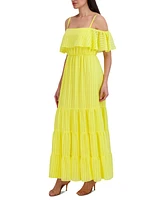 julia jordan Women's Off-The-Shoulder Tiered Chiffon Maxi Dress