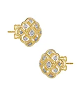 Rachel Glauber 14K Gold Plated and White Gold Plated Cubic Zirconia Stud Earrings