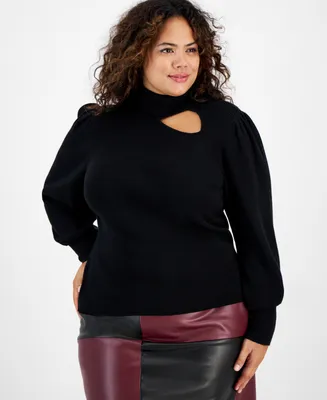 Bar Iii Plus Size Puff-Sleeve Turtleneck Sweater, Created for Macy's