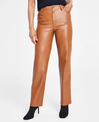 I.n.c. International Concepts Women's Faux-Leather Straight-Leg Pants, Created for Macy's