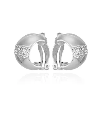 Vince Camuto Silver-Tone Glass Stone Huggie Hoop Clip On Earrings